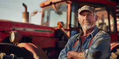 Farmer in front of a tractor photo