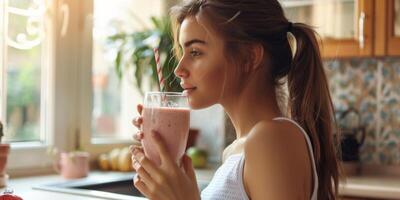 girl and fruit natural drink proper nutrition photo