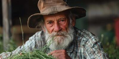 Farmer in hat close-up portrait photo
