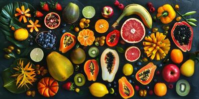 fruits and citruses Assorted top view texture photo