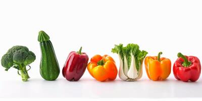 Assorted fruits and vegetables on a white background photo