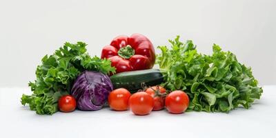 clasificado frutas y vegetales en un blanco antecedentes foto