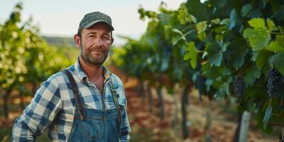 Farmer in front of a grape field photo