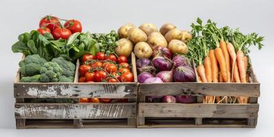 verduras en una caja de madera foto