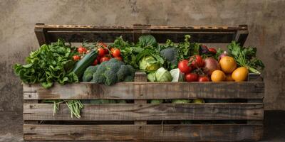 verduras en una caja de madera foto