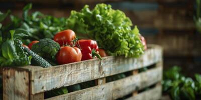 vegetables in a wooden box photo