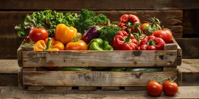 verduras en una caja de madera foto