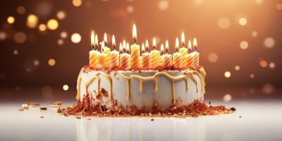 cake with candles close-up on a blurred background photo