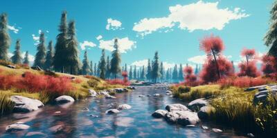 river in the forest against the sky photo