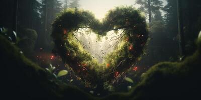 heart made of plants in the forest concept photo