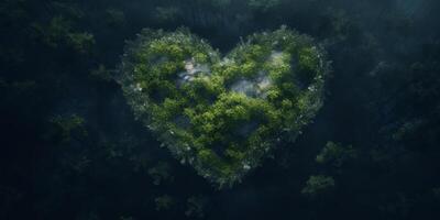 heart made of plants in the forest concept photo