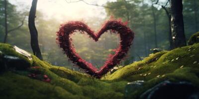 corazón hecho de plantas en el bosque concepto foto