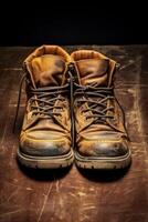 work boots close-up photo