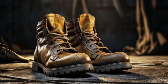work boots close-up photo
