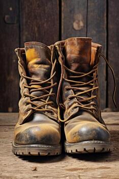 work boots close-up photo
