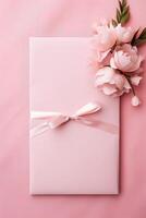 pink background with flowers for wedding invitations photo