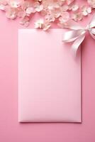 pink background with flowers for wedding invitations photo