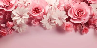 pink background with flowers for wedding invitations photo