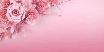 pink background with flowers for wedding invitations photo