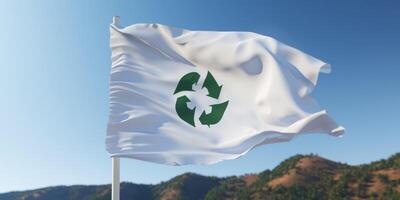 recycling symbol on a white flag photo