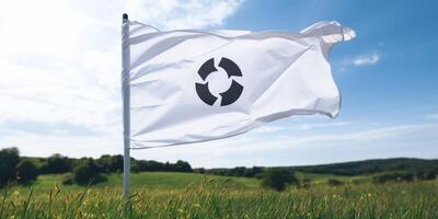 reciclaje símbolo en un blanco bandera foto