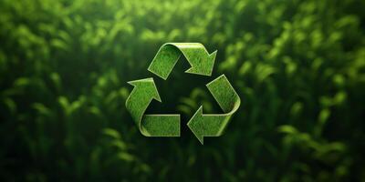 recycling symbol on green background photo