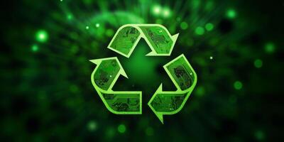 recycling symbol on green background photo