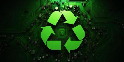 recycling symbol on green background photo