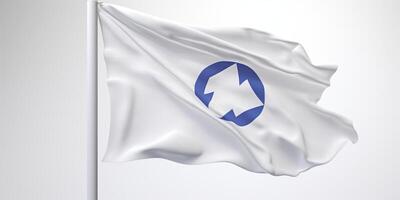 reciclaje símbolo en un blanco bandera foto