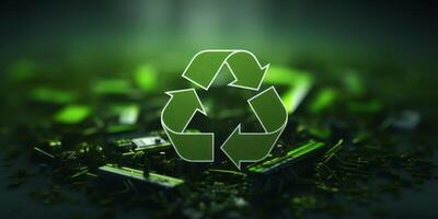 recycling symbol on green background photo