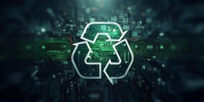 recycling symbol on green background photo