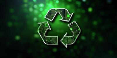 recycling symbol on green background photo