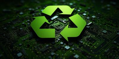 recycling symbol on green background photo