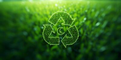 recycling symbol on green background photo