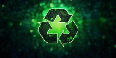 recycling symbol on green background photo