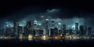 night city with skyscrapers digitalization photo