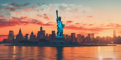 estatua de la libertad al atardecer foto