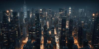 noche ciudad con rascacielos digitalización foto
