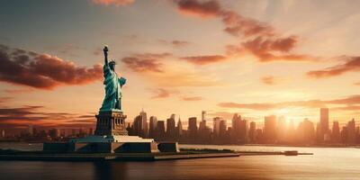 Statue of Liberty at sunset photo