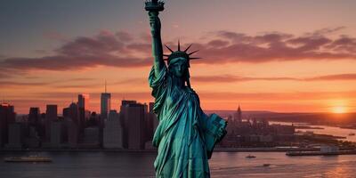 estatua de la libertad al atardecer foto