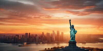 Statue of Liberty at sunset photo