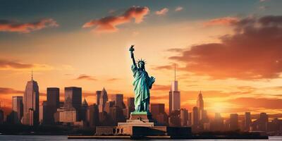 Statue of Liberty at sunset photo