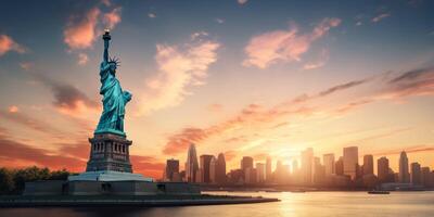 Statue of Liberty at sunset photo