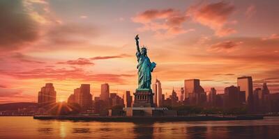 Statue of Liberty at sunset photo