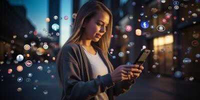 young girl using smartphone photo