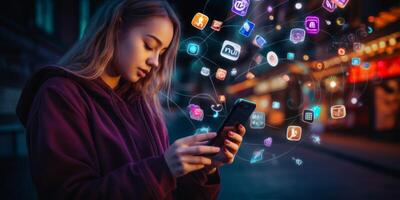 young girl using smartphone photo