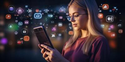 young girl using smartphone photo