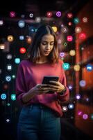 young girl using smartphone photo