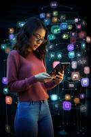 young girl using smartphone photo