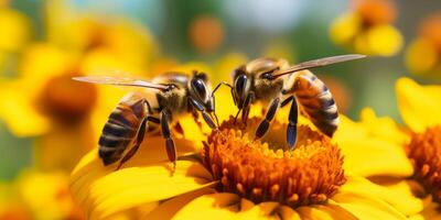 abeja en un flor macro de cerca foto
